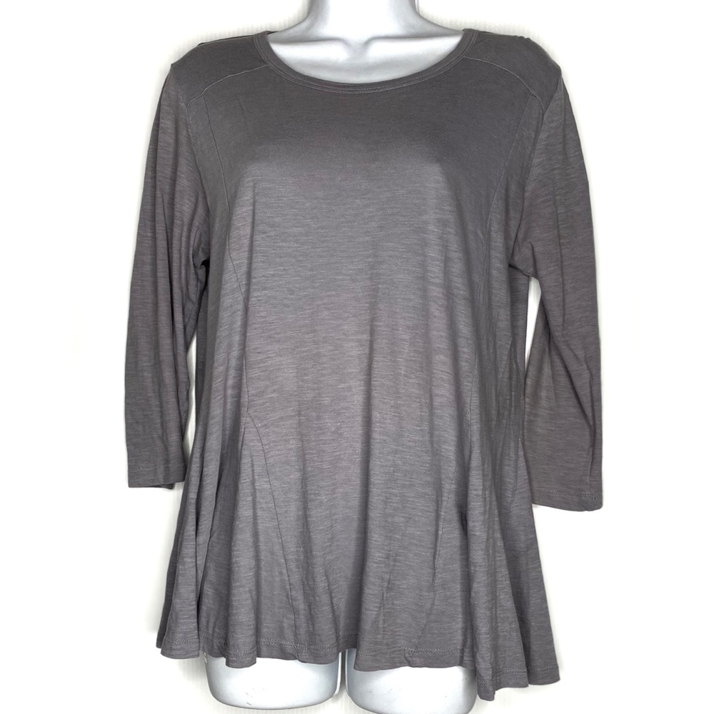 Logo Gray Cotton Slub Scoop Neck Loose Knit XS